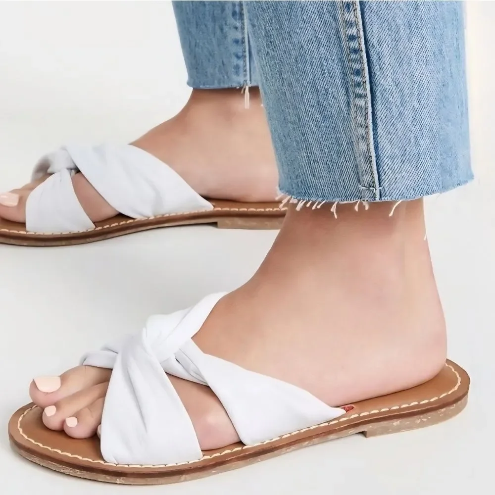 Matisse for Anthropologie White Leather Knotty Slide Flat Sandals